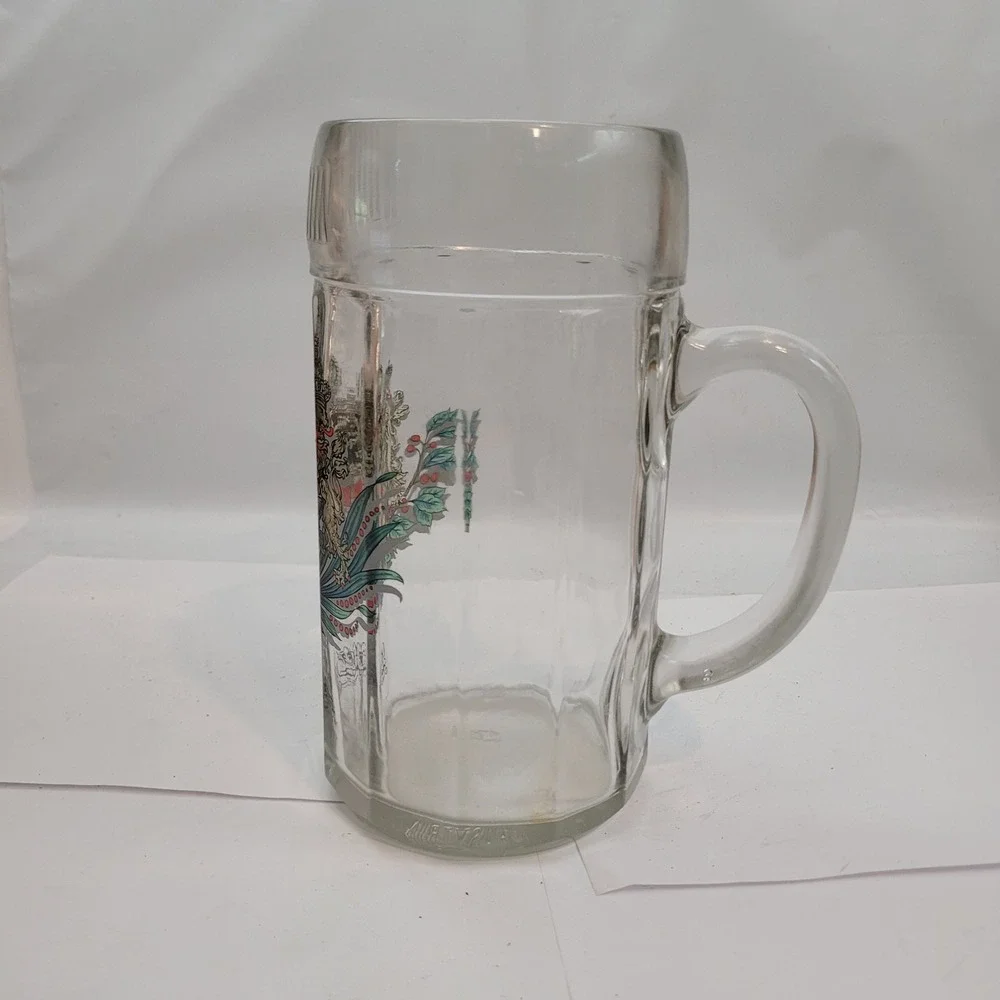 Bayern Beer Stein Mug Clear Glass München Coat of Arms Crest 0.5L